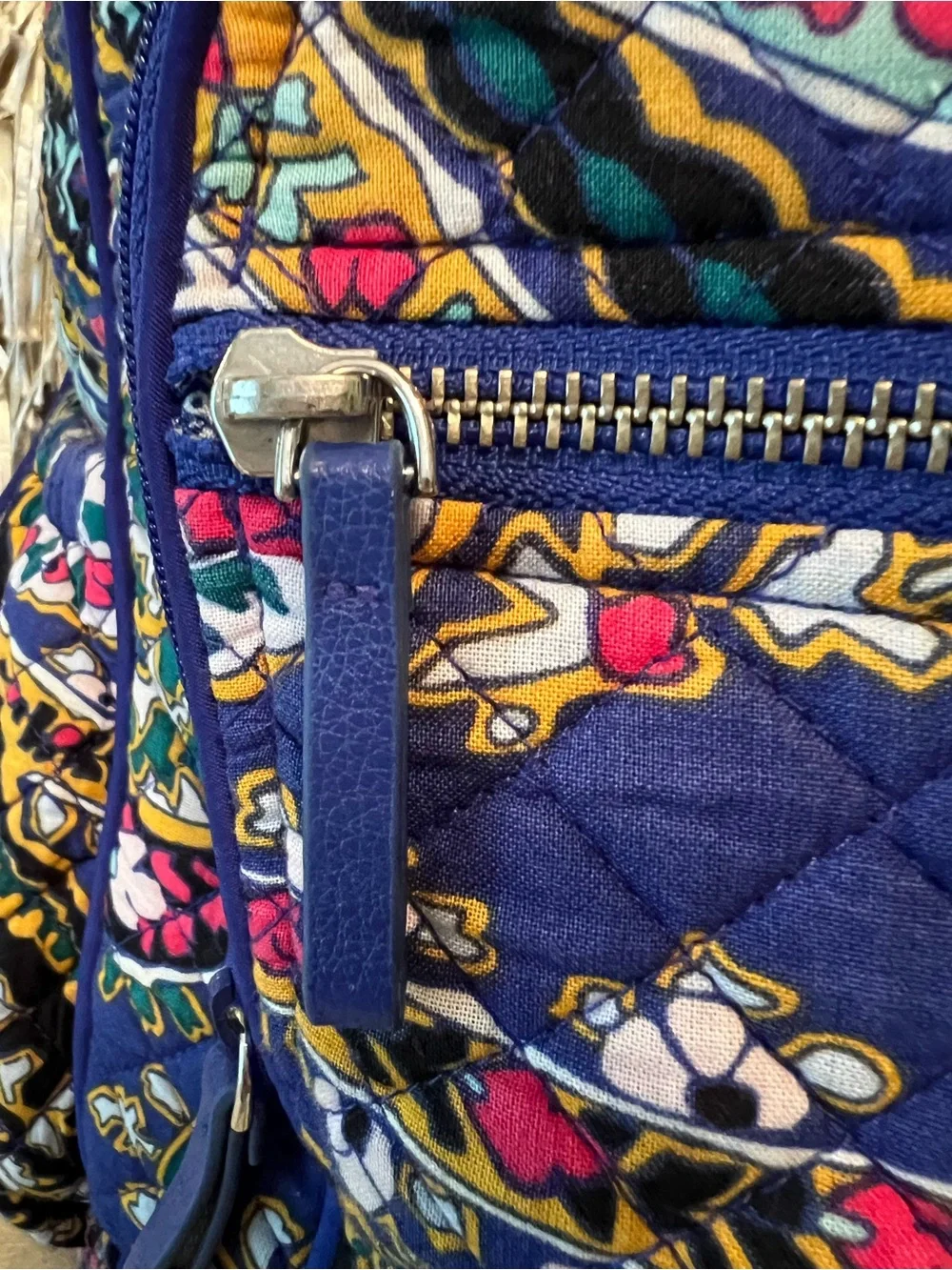 VERA BRADLEY Romantic Paisley 2018 Iconic XL Campus Backpack Blue Yellow Laptop